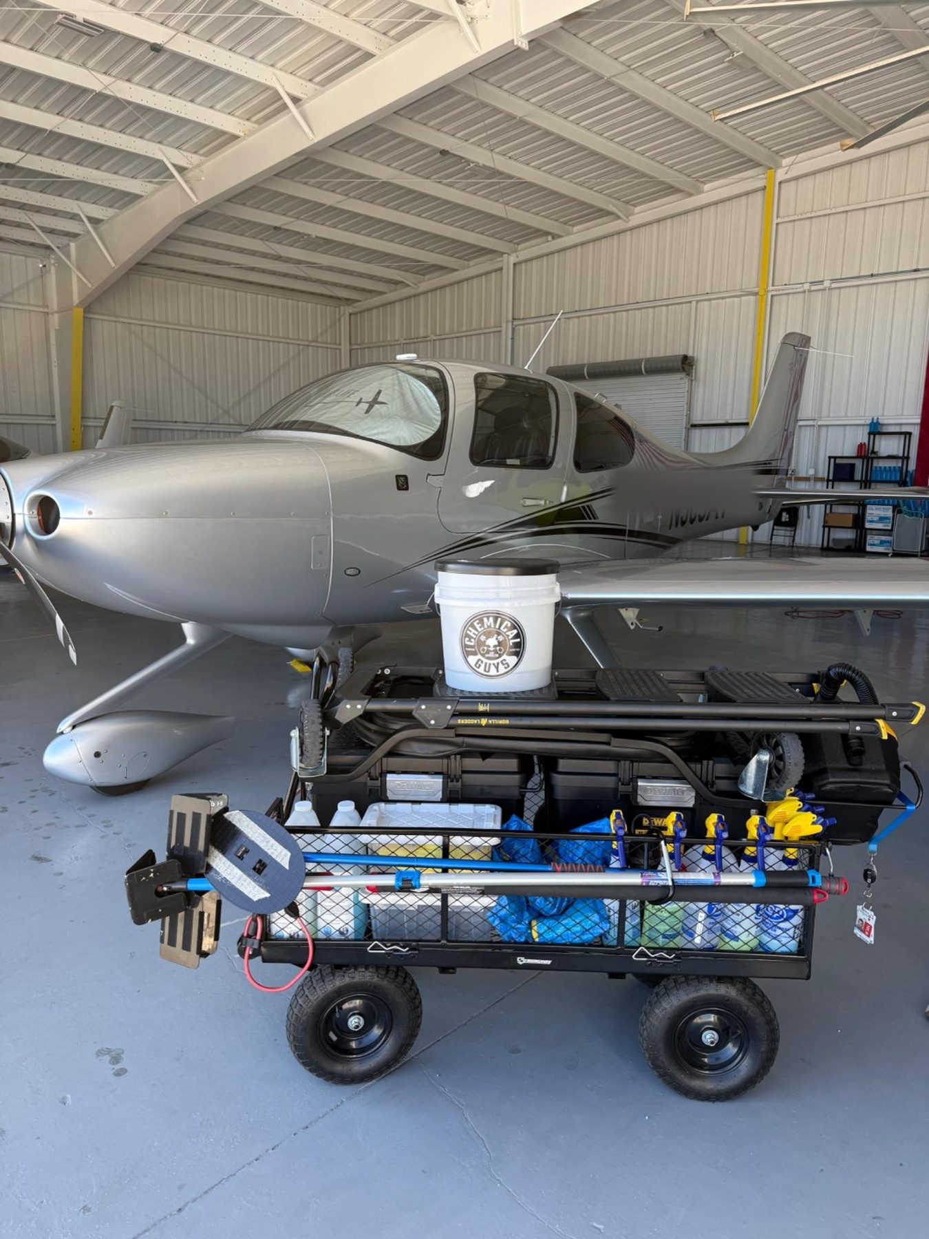 Silver Cirrus with detailing cart and supplies